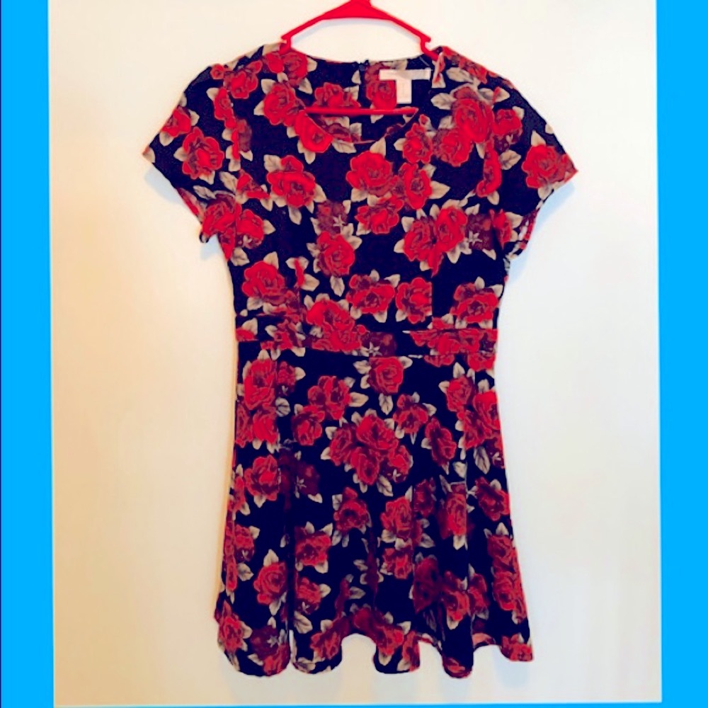 Exotic Red & Black Floral🌹Roses forever 21 Medium